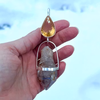 Citrin med Scepterkristall med Enhydro från Himalaya