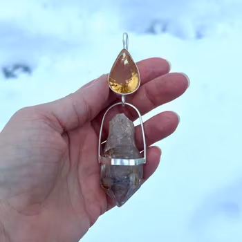 Citrin med Scepterkristall med Enhydro från Himalaya