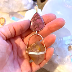 Pink Kobolt calcite with red double terminated quartz from the Himalayas