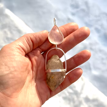 Aphrodite , Rose Quartz with Enhydro with Golden healer from the Himalayas
