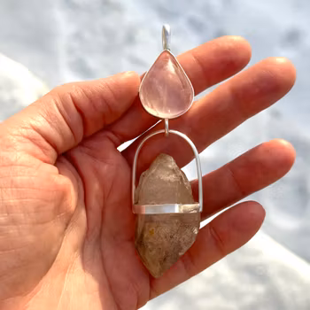 Aphrodite , Rose Quartz with Enhydro with Golden healer from the Himalayas