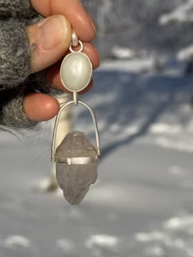 Priestess of Purity- Natural Moonstone with naturally double terminated Enhydro from the Himalayas