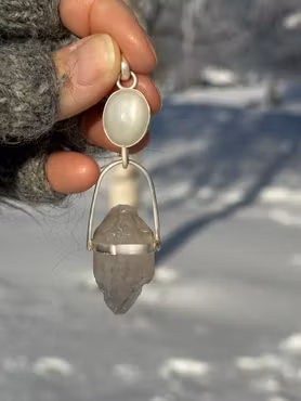 Priestess of Purity- Natural Moonstone with naturally double terminated Enhydro from the Himalayas
