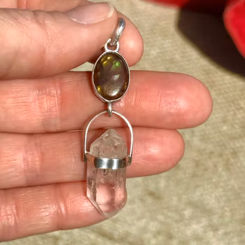 Fire agate with Atlantean double terminated quartz