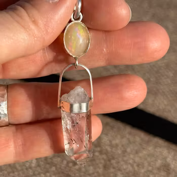 Sulis Minerva, Velo opal with Brandenberg quartz crystal