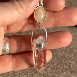 Sulis Minerva, Velo opal with Brandenberg quartz crystal
