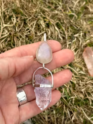 Apricot rainbow moonstone with Brandenberg amethyst