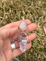 Apricot rainbow moonstone with Brandenberg amethyst
