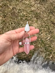 Rainbow moonstone with rose quartz Vogel crystal