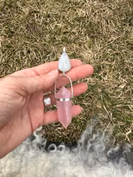 Rainbow moonstone with rose quartz Vogel crystal