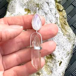 Rainbow moonstone with citrine from Sweden with Anatas