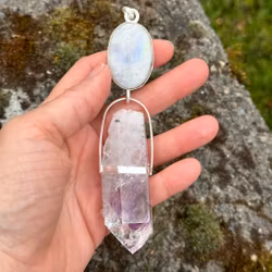 Rainbow moonstone with amazing big Brandenberg amethyst
