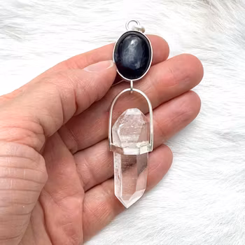 Iolite with naturally double terminated clear quartz from sweden