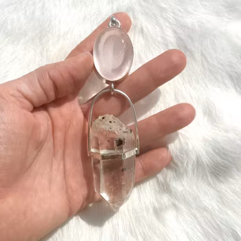Faceted Rose Quartz with very special Himalayan quartz with inclusions, Golden Healer and Lodolite