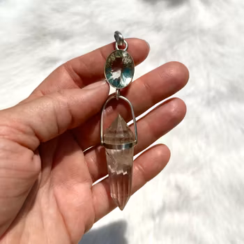 Green Amethyst with clear quartz Vogel crystal from Brazil