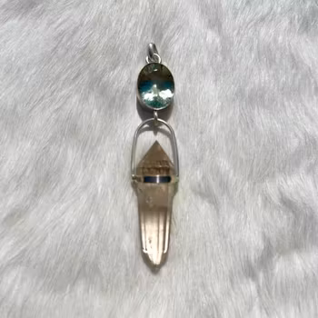 Green Amethyst with clear quartz Vogel crystal from Brazil