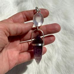 Faceted Rose Quartz with Amethyst Vogel crystal