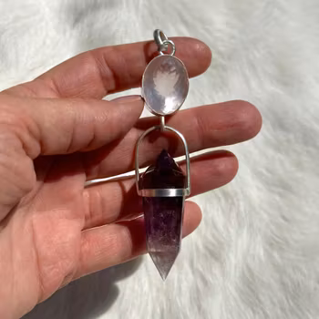 Faceted Rose Quartz with Amethyst Vogel crystal