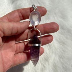 Faceted Rose Quartz with Amethyst Vogel crystal