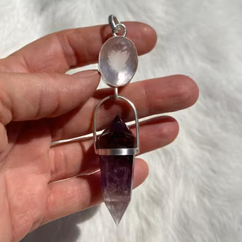 Faceted Rose Quartz with Amethyst Vogel crystal