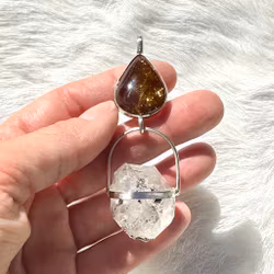 Brown Tourmaline with big Herkimer diamond with black tourmalin