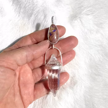 Fire Opal in matrix with clear quartz Vogel crystal