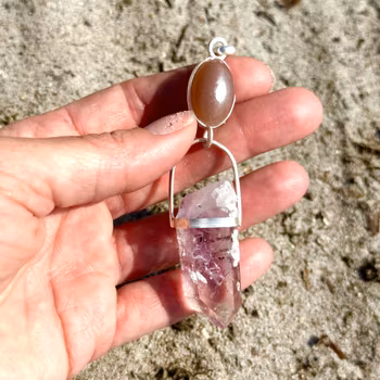 Natural moonstone with Brandeberg Amethyst