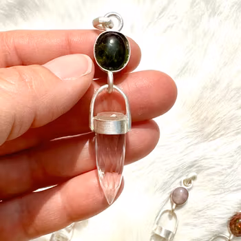 Merin, Green Tourmaline with clear faceted quartz