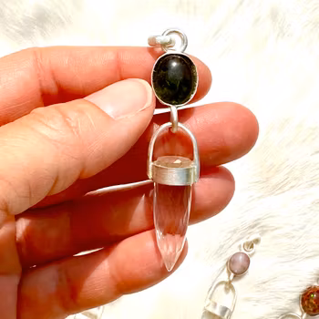 Merin, Green Tourmaline with clear faceted quartz