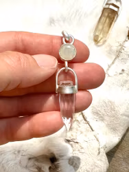 Metatron, fire opal with clear faceted quartz