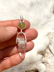 Archangel Mikael, fire opal with Brandenberg Quartz