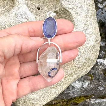 Godess Amphitrite, Godess of the sea, Iolite with double terminated Enhydro from the Himalayas