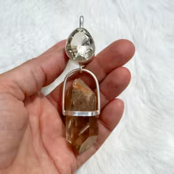 White buffalo woman, apricot rainbow moonstone with African citrine