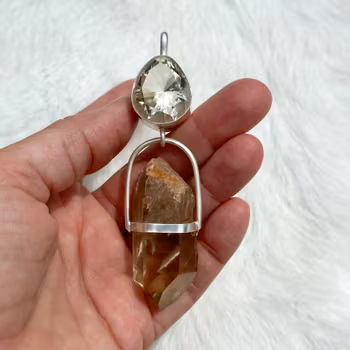 White buffalo woman, apricot rainbow moonstone with African citrine