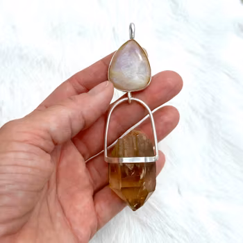 Hathor/Sarasvati- Apricot Rainbow Moonstone with African Citrine