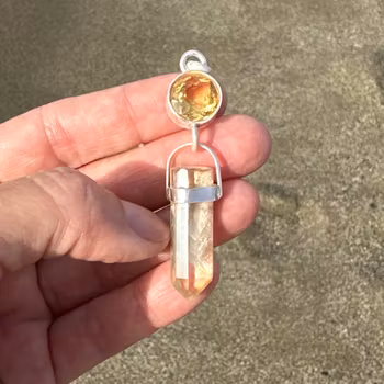 Bridget Godess of the eternal flame, citrine with white lodolite with phantoms