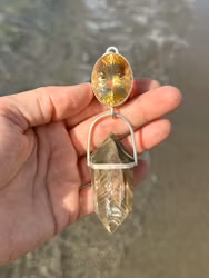 The Golden Dragon and The Golden Egg, big citrine with naturally doublr terminated Lodolite