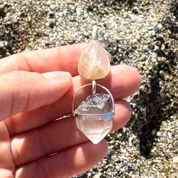 High priestss of the stars, Apricot Rainbow Moonstone with Dumortierite quartz