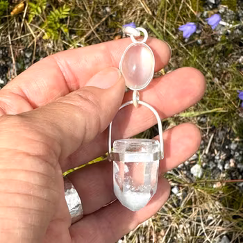 Green moonstone, top quality, with cat eye effect, with white  ghost phantom quartz