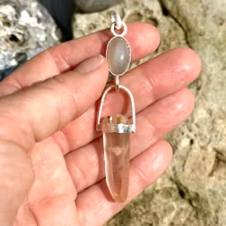 Green natural moonstone with very special phantom pink Lemurian