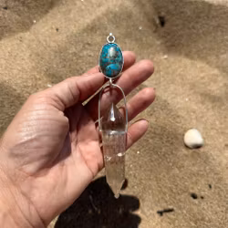 Turquoise with Pyrite with magical Vogel Smokey citrine crystal