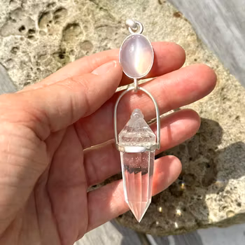 White Priestess, Masterpiece White natural moonstone with clear quartz Vogel