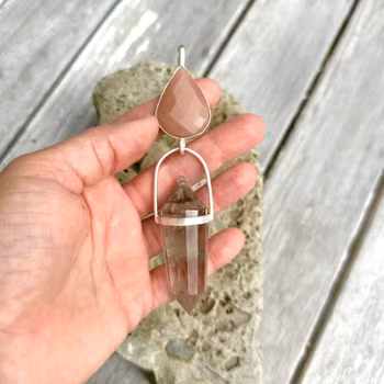 Masterpiece - Crystalline Frequency - Blossoming into You. Faceted natural moonstone with clear quartz Vogel crystal