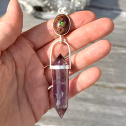 Mexican Fire Opal with Amethyst Vogel crystal with phantoms