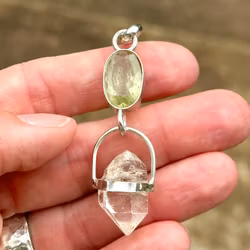 Merlins daughter and the fairy kingdom, Star crystalline-Golden Beryl with double terminated clear Quartz crystal
