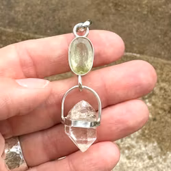 Merlins daughter and the fairy kingdom, Star crystalline-Golden Beryl with double terminated clear Quartz crystal