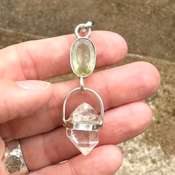 Merlins daughter and the fairy kingdom, Star crystalline-Golden Beryl with double terminated clear Quartz crystal
