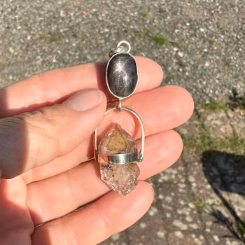 Morning star, star sapphire with Herkimer diamond