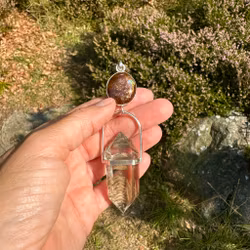 Cosmic Frequency   “The whole magic kingdom”  Fire Agate with Double Terminated Lodolite