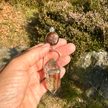 Cosmic Frequency   “The whole magic kingdom”  Fire Agate with Double Terminated Lodolite